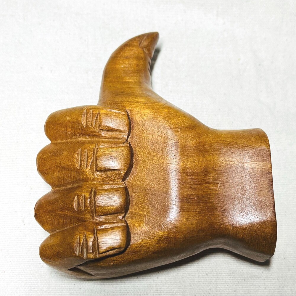 Vintage Handcrafted Wood Thumbs Up Statue 4" x4.5" Dorm Room Decor